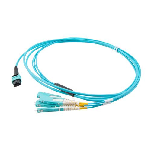 MPO PC w/o Pins to 4xSN (8 strand) UPC Cable Assembly, Multimode OM4, Plenum Rated, 2 Meter