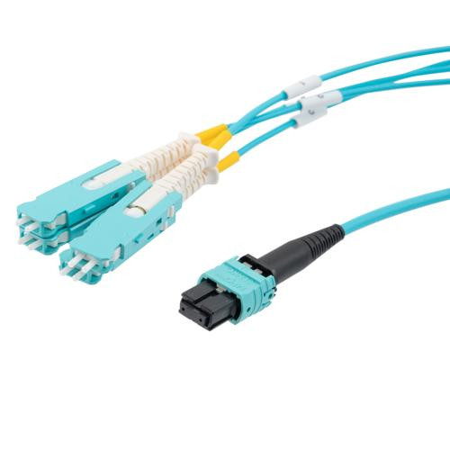 MPO PC w/o Pins to 4xSN (8 strand) UPC Cable Assembly, Multimode OM3, Plenum Rated, 5 Meter