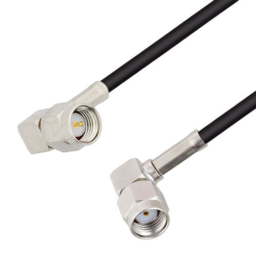SMA Male Right Angle to Reverse Polarity SMA Male Right Angle Cable Assembly using RG174 Coax, 3 FT
