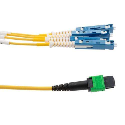 MPO APC w/o Pins to 4xSN (8 strand) UPC Cable Assembly, Single Mode, Plenum Rated, 15 Meter