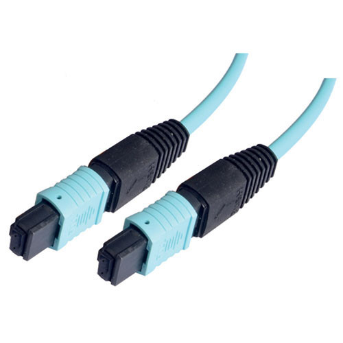 MPO w/o pins to MPO w/o pins, 12 Fiber Ribbon, OM4 100G 50/125 Multimode, LSZH Jacket, Aqua, 10.0m