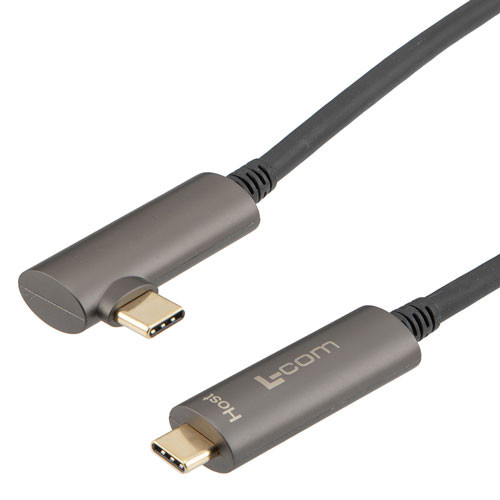 USB 3.1 Active Optical Cable, A male to Right Angle C male, Backwards Compatible, PVC Jacket, 5 Meters