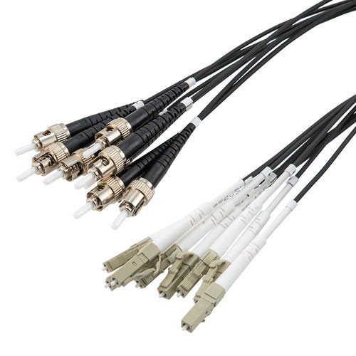 8 Strand LC/UPC to ST/UPC 50/125 OM3, 5.6mm Distribution Cable, 2.0mm Breakout 0.5M, LSZH - 20M