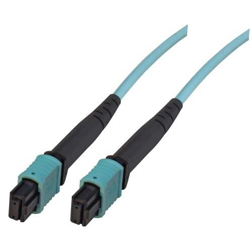 MPO Female to MPO Female, OM3 40G 50/125 Multimode Round Cable, OFNR Jacket, Aqua, 1.0m