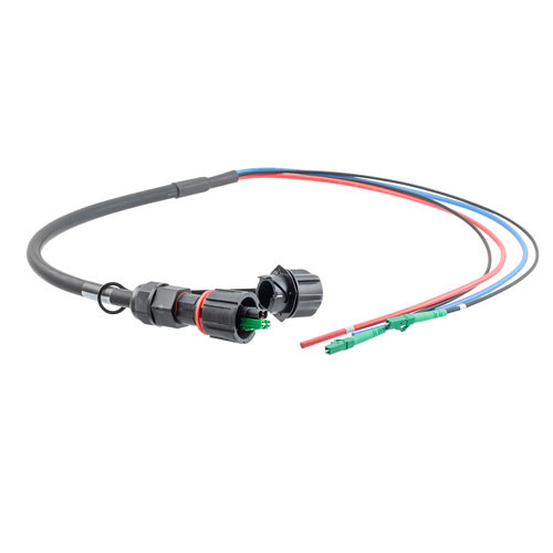 Fiber optic, IP68 Hybrid LC/APC (2x 12AWG pin contacts) to 2x LC/APC, single mode, 10.5mm LSZH, 1 meter breakout cable assembly