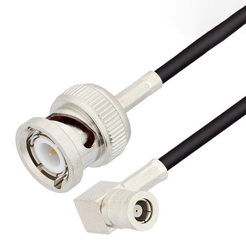 SMB Plug Right Angle to BNC Male Cable Assembly using RG174 Coax, 2 FT , LF Solder