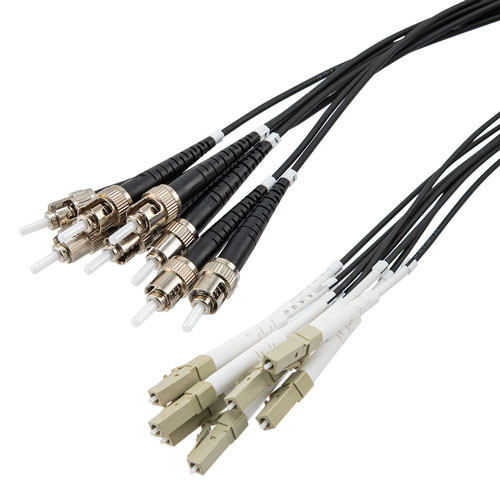 8 Strand LC/UPC to ST/UPC 50/125 OM4, 5.6mm Distribution Cable, 2.0mm Breakout 0.5M, LSZH - 20M