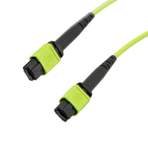 MPO no pins to MPO no pins, 8 fiber,Type B,OM5 50/125um Multimode, OFNR Jacket, Lime Green, 1 meter