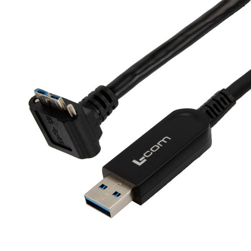 USB 3.2 Gen 1 Active Optical Cable, A male to Micro-B male drag chain jacket w/ screw, right angle, 30 meters, 5Gps