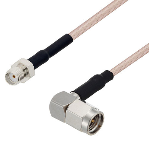 SMA Female to SMA Male Right Angle Cable Assembly using RG316-DS Coax, 1 FT with HeatShrink