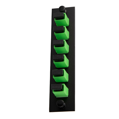 Fiber Sub Panel SC/APC Duplex Single mode Couplers, 6 count, Ceramic Sleeve, Green Connector, Black