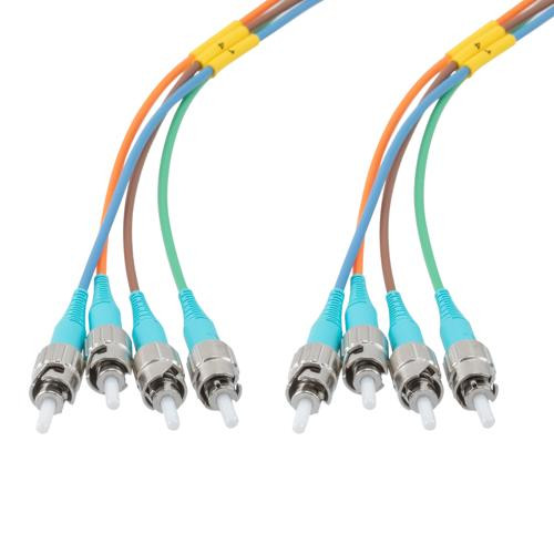 ST UPC 4x to ST UPC 4x, MM OM3, military tactical distribution cable assembly, 15 meters