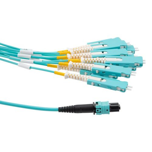 MPO PC w/o Pins to 10xSN (20 strand) UPC Cable Assembly, Multimode OM4, Riser Rated, 5 Meter