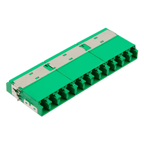 Fiber Coupler, LC/LC SlimLine 12 port, Translucent Internal Shutter, Side Spring, High Density Reduced Height, No Flange, Green