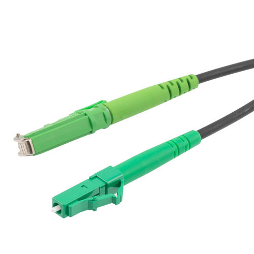 Fiber Optic Patch Cable LC/APC to E2000/APC Simplex 9/125 SMF G.652.D 3.0mm Black, (LSZH) w/ internal spiral armor, 2 meter