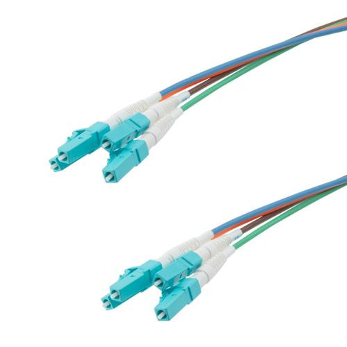 LC UPC 4x to LC UPC 4x, MM OM3, military tactical distribution cable assembly, 20 meters