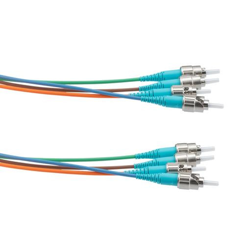 ST UPC 4x to ST UPC 4x, MM OM3, military tactical distribution cable assembly, 20 meters