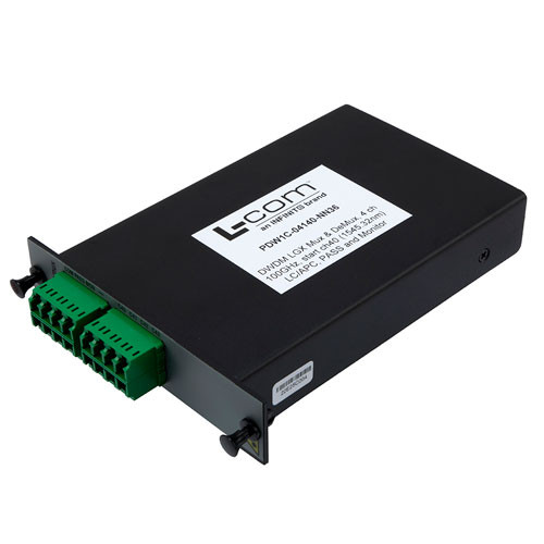 Passive DWDM, Plug-In Single LGX Mux & Demux, 4 Channels with 100 GHz spacing, starting Ch40 (1545.32nm), LC-APC connectors, Pass & Monitor