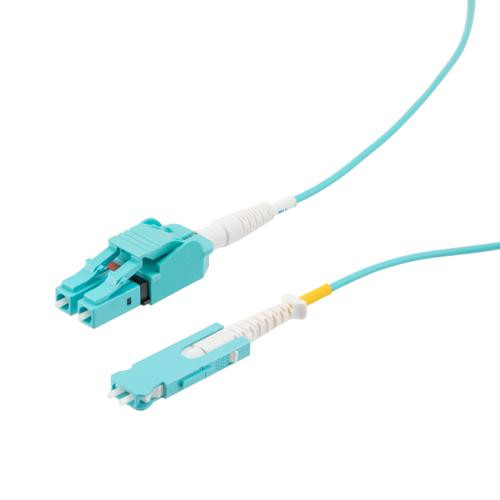 SN to LC Uniboot Cable Assembly, UPC Polished, Multimode OM3, Riser Rated, 15 Meter