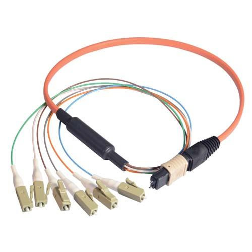 MPO Male to 6x LC Fan-out, 6 Fiber Ribbon, OM2 50/125 Multimode, OFNR Jacket, Orange, 10.0m