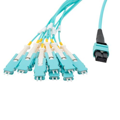 MPO PC w/o Pins to 10xSN (20 strand) UPC Cable Assembly, Multimode OM4, Riser Rated, 15 Meter