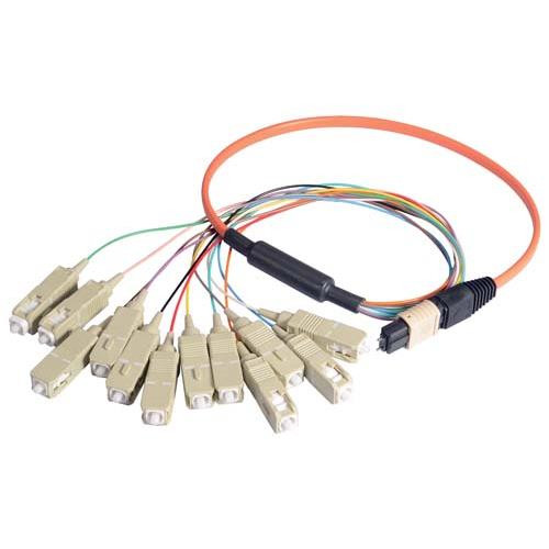 MPO Male to 12x SC Fan-out, 12 Fiber Ribbon, OM1 62.5/125 Multimode, OFNR Jacket, Orange, 10.0m