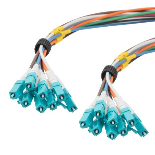 LC UPC 8x to LC UPC 8x, MM OM3, military tactical distribution cable assembly, 15 meters