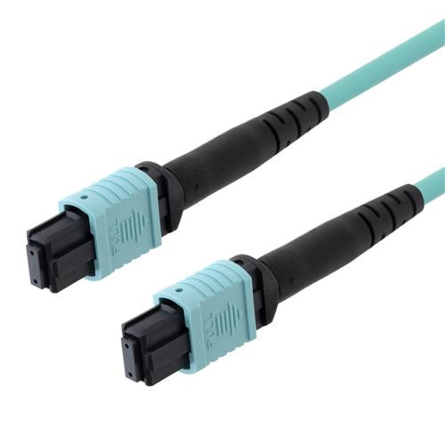 MPO w/o pins to MPO w/o pins, 24 Fiber Round, OM4 100G 50/125 Multimode, LSZH Jacket, Aqua, 3.0m