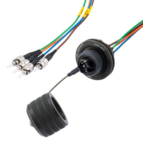 4 Channel TFOCA 2 Jam Nut Receptacle to ST/UPC, Multimode OM1, 7.5mm Tactical cable assembly, 3 meter, 18in (0.4572M) breakout