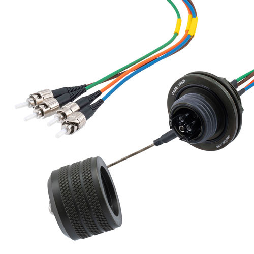 4 Channel TFOCA 2 Jam Nut Receptacle to ST/UPC, Single Mode, 7.5mm Tactical cable assembly, 1 meter, 18in (0.4572M) breakout