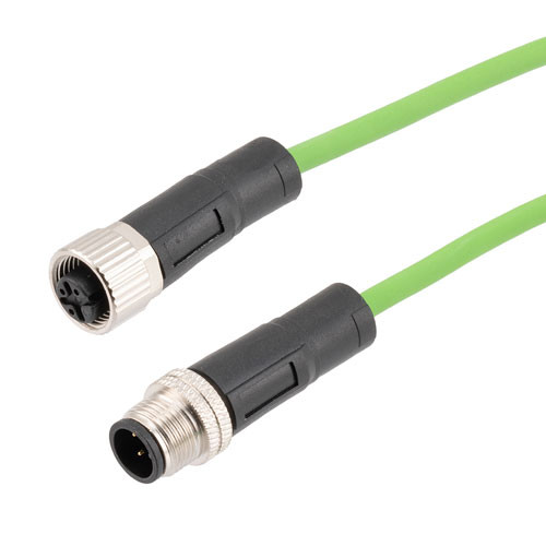 IP67 Waterproof M12 3 Position A-code Sensor Actuator Signal Cable, Industrial Drag Chain PUR, 22AWG, Male to Female, Green, 5M