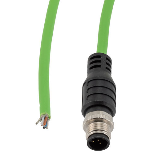 IP67 Waterproof M12 5 Position A-code Sensor Actuator Signal Cable, Shielded Industrial Drag Chain PUR, 22AWG, Male to Open, Green, 0.5M