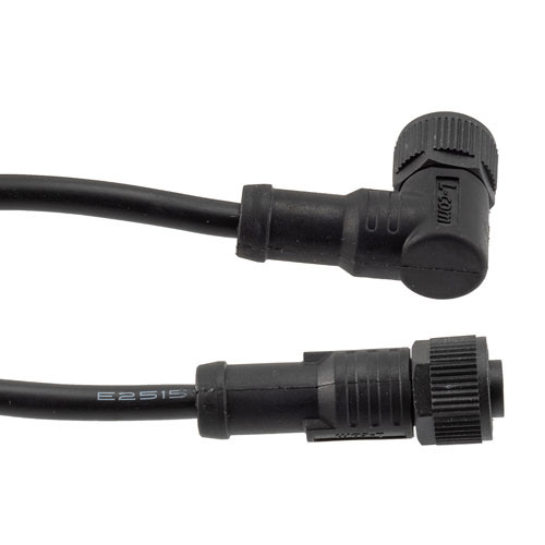 M12 5 Position A-code Female to Right Angle Female Sensor Signal Cable, Light Weight Plastic Nut, 22AWG, PVC, IP68 Waterproof, Black, 1M