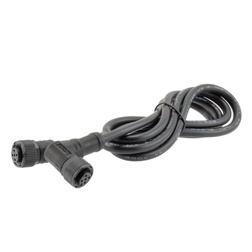 M12 5 Position A-code Female to Right Angle Female Sensor Signal Cable, Light Weight Plastic Nut, 22AWG, PVC, IP68 Waterproof, Black, 1M