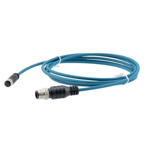 M8 3-Position Female to M12 3-Position Male IP67 A-Code Cable Assembly, Unshielded, 24 AWG, PUR Jacket, Blue, 5 Meter