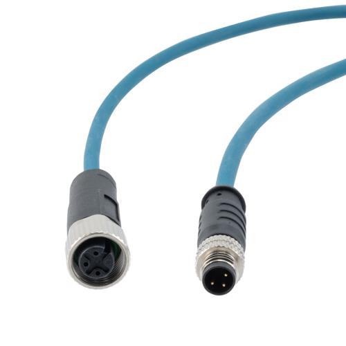 M8 3-Position Male to M12 3-Position Female IP67 A-Code Cable Assembly, Unshielded, 24 AWG, PUR Jacket, Blue, 0.5 Meter