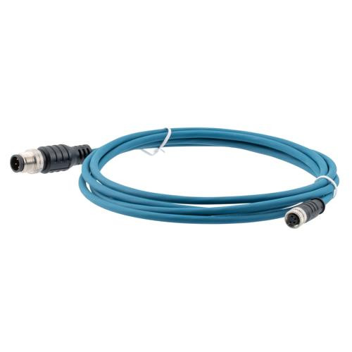 M8 4-Position Female to M12 4-Position Male IP67 A-Code Cable Assembly, Unshielded, 24 AWG, PUR Jacket, Blue, 10 Meter