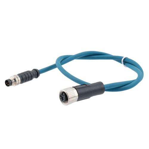 M8 4-Position Male to M12 4-Position Female IP67 A-Code Cable Assembly, Unshielded, 24 AWG, PUR Jacket, Blue, 2 Meter