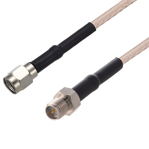 Reverse Polarity SMA Plug to Reverse Polarity SMA Jack Cable Assembly using RG316-DS Coax, 4 FT with HeatShrink