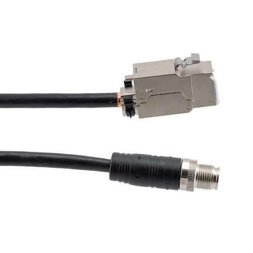 Category 6a Ethernet Economy M12 8 Position X code Cable, IP67 M12 Male to RJ45 Female Jack, 26AWG Shielded Outdoor VW-1 PVC Black, 1.0M