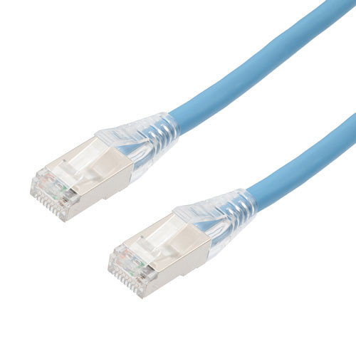 Category 6, Gigabit TAA Compliant Ethernet RJ45 Cable Assembly, 26AWG Stranded, U/FTP Foil Pair Shielded, CM PVC, Blue, 25F