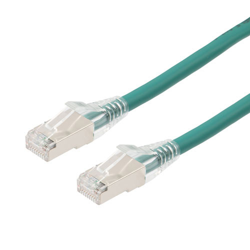 Category 6, Gigabit TAA Compliant Ethernet RJ45 Cable Assembly, 26AWG Stranded, U/FTP Foil Pair Shielded, CM PVC, Green, 7F