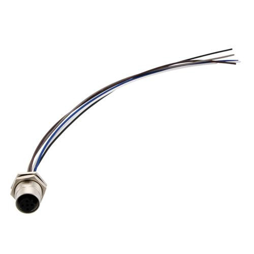 M12 Sensor 5 Pin B Code Female Receptacle, IP68 IP69K Rated, 60V, 4A, PG9 Rear Panel Mount Style with 22AWG UL1061 PVC 0.2M Leads