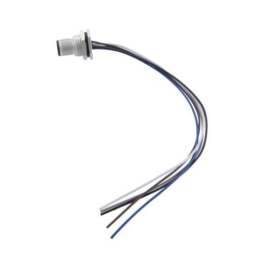 M12 Sensor 5 Pin B Code Male Receptacle, IP68 IP69K Rated, 60V, 4A, PG9 Front Panel Mount Style with 22AWG UL1061 PVC 0.2M Leads