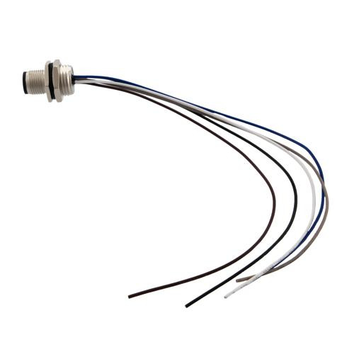M12 Sensor 5 Pin B Code Male Receptacle, IP68 IP69K Rated, 60V, 4A, PG9 Rear Panel Mount Style with 22AWG UL1061 PVC 0.2M Leads