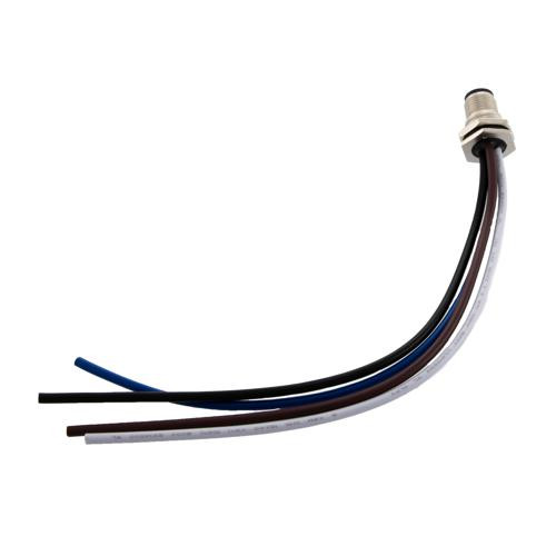 M12 AC Power 4 Pin S Code Male Receptacle, IP68 IP69K Rated, 630V, 12A, PG9 Front Panel Mount Style with 16AWG UL1015 PVC 0.2M Leads