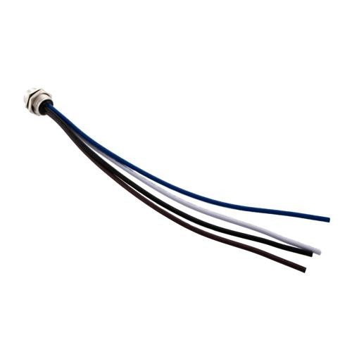 M12 DC Power 4 Pin T Code Female Receptacle, IP68 IP69K Rated, 63V, 12A, PG9 Rear Panel Mount Style with 16AWG UL1015 PVC 0.2M Leads