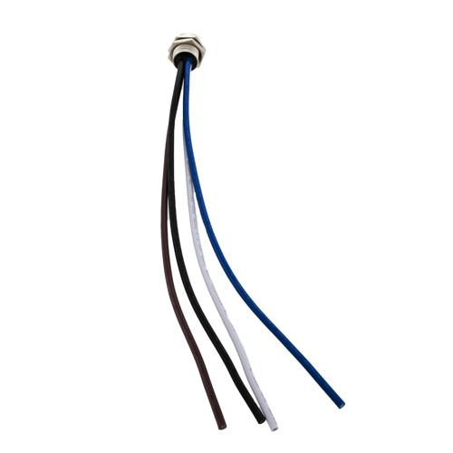 M12 DC Power 4 Pin T Code Female Receptacle, IP68 IP69K Rated, 63V, 12A, PG9 Rear Panel Mount Style with 16AWG UL1015 PVC 0.2M Leads