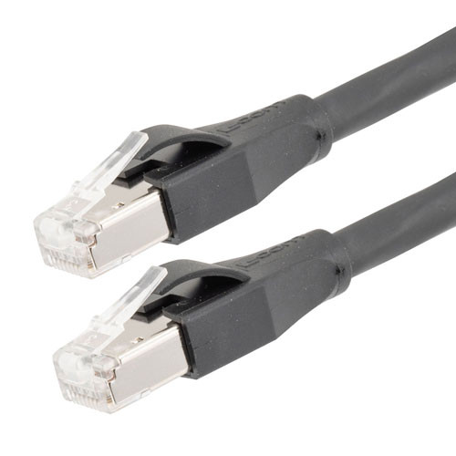 Double Shielded LSZH 26 AWG Stranded Cat 6 RJ45/RJ45 Patch Cord, Black, 13.0 Ft
