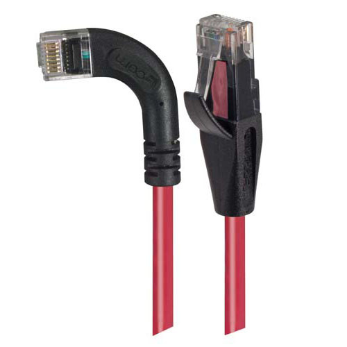 Category 6 Right Angle RJ45 Ethernet Patch Cords - Straight to RA (Left) - Red, 3.0Ft
